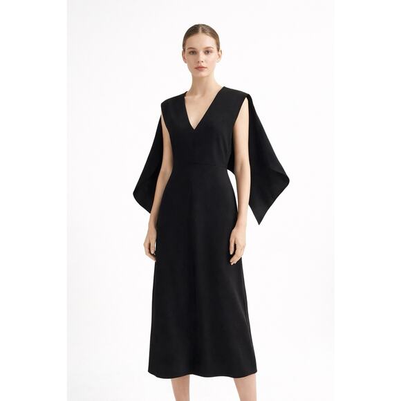 Tibi Dresses & Skirts - Tibi Black Cape Sleeve Midi Dress Batwing Open Back Minimalist Sz 6 Avant Garde